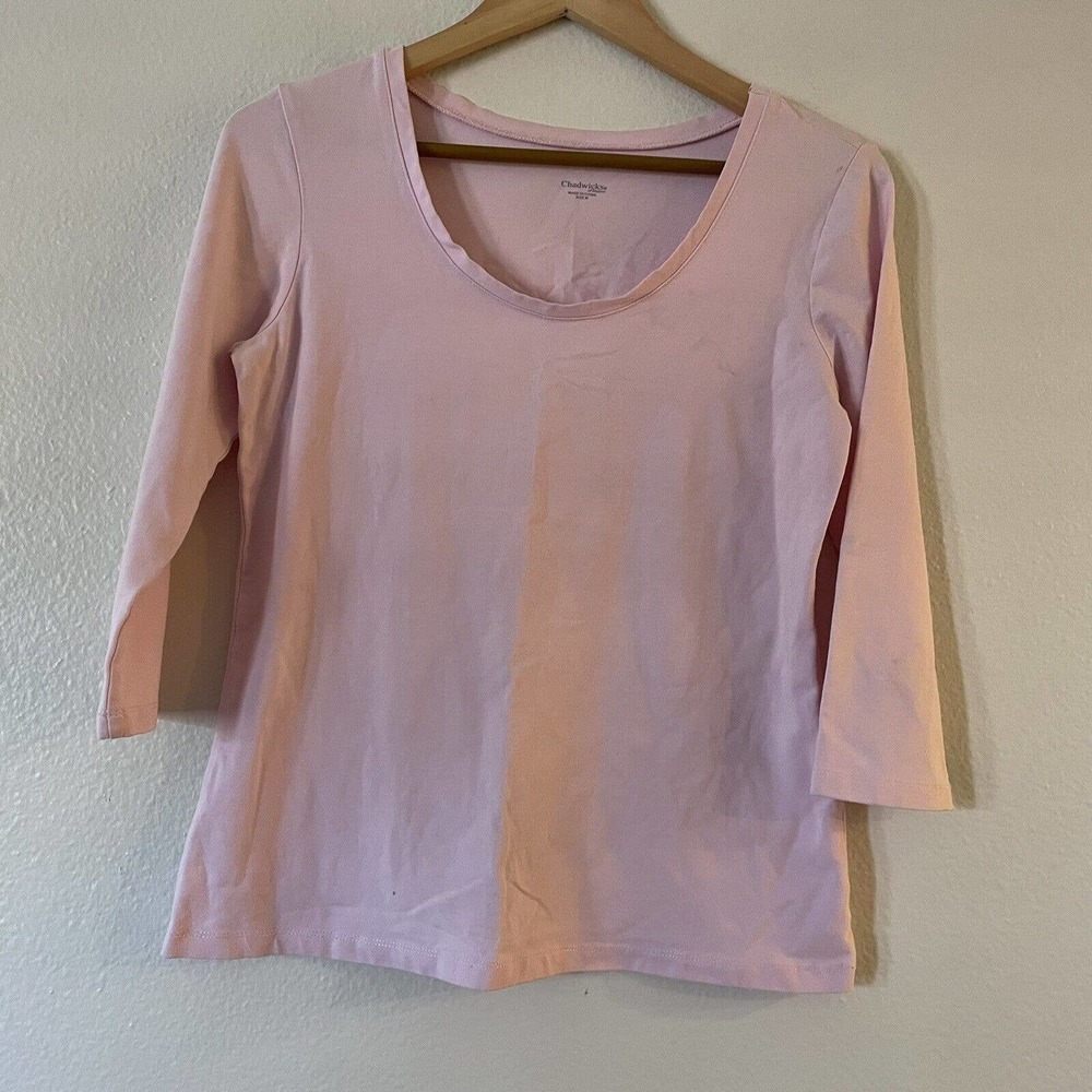 Chadwicks of Boston Size M Womens 3/4 Sleeve Ballet Neck Tee Pink Stripe
